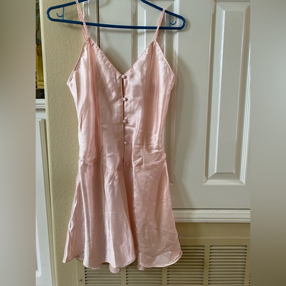 Pink satin nightgown teddy